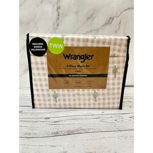 Wrangler Twin Sheet Set 4-Piece Cactus Gingham Pink